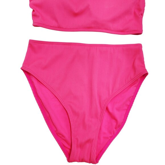 One-Shoulder Ribbed Bikini Set Swimwear Pink Womens Size S - Picture 7 of 7